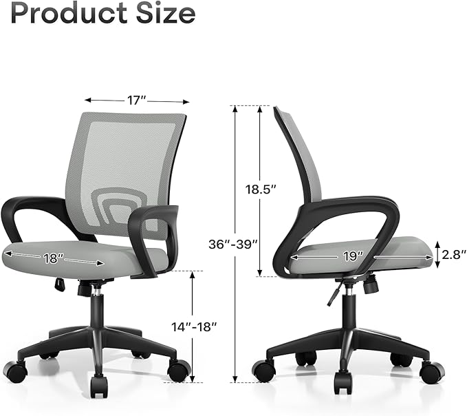 Athena Collection Office Chair - 330Lbs, Breathable Mesh Desk Chair Thickness Cushion with Lumbar Support & Armrest, Rolling Swivel Adjustable Tilt Lock for Home Office/Gaming, Bedroom Study