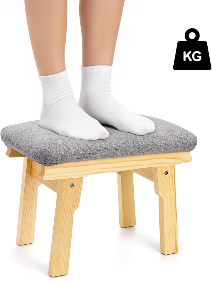 Lawei Small Foot Stool Ottoman, 11 Inch Soft Fabric Foot Rest for Under Desk, Tea Seat Stool with Wood Legs and Padded, Rectangular Footstool for for Sofa Living Room Bedroom Entryway, Easy Assembly