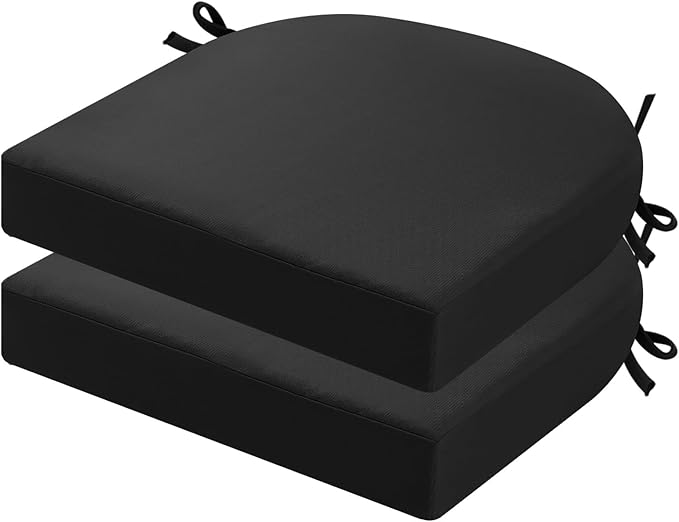 idee-home Outdoor Chair Cushions Set of 2, Thick 17" x 17" Outdoor Seat Cushions Patio Furniture Waterproof with Ties, Dining Pads
