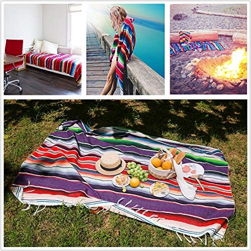 Xplanet 84 X 59 Inch Mexican Serape Blanket Bay Window Blanket, Mexican Tablecloth Bed Blanket Table Cover Tapestry Blanket Picnic Mat for Mexican Party Wedding Decorations Home Decor (New Purple)