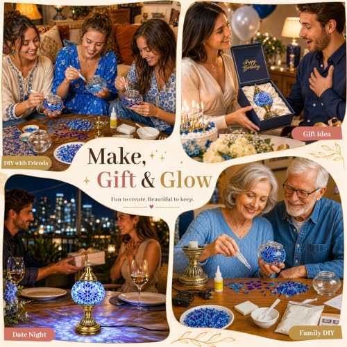 Joyclub DIY Turkish Mosaic Lamp Kit for Adults, Beginner Friendly, Blue