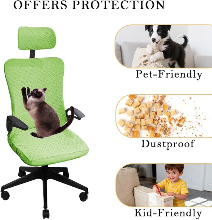 Ergonomic Office Chair Covers Set with Headrest Cover Stretch Desk Computer Chair and Headrest Slipcovers Washable Protector Slipcovers for Swivel Computer Chair 2 Pieces Lemon Green