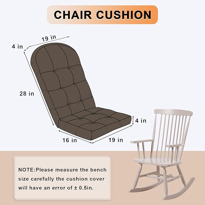 Rocking Chair Cushion - Chenille Fabric, High-Density Sponge, Durable Comfort Double-Sided Tufted Seat Pads with Ties, Chenille︱Dark Brown, 44x19x4 inch