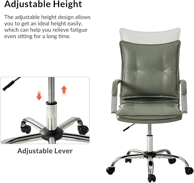 HULALA HOME Faux Leather Home Office Desk Chair, Adjustable Swivel Computer Chair with Sliver Legs and Arms, Comfy Upholstered Task Chair(Sage)