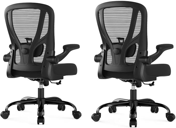 Office Chair Ergonomic Desk Chair - Mesh Computer Chair Breathable Task Chair with Wheels Adjustable Lumbar Support Home Desk Office Chairs with Flip up Armrest Black 2 Pack