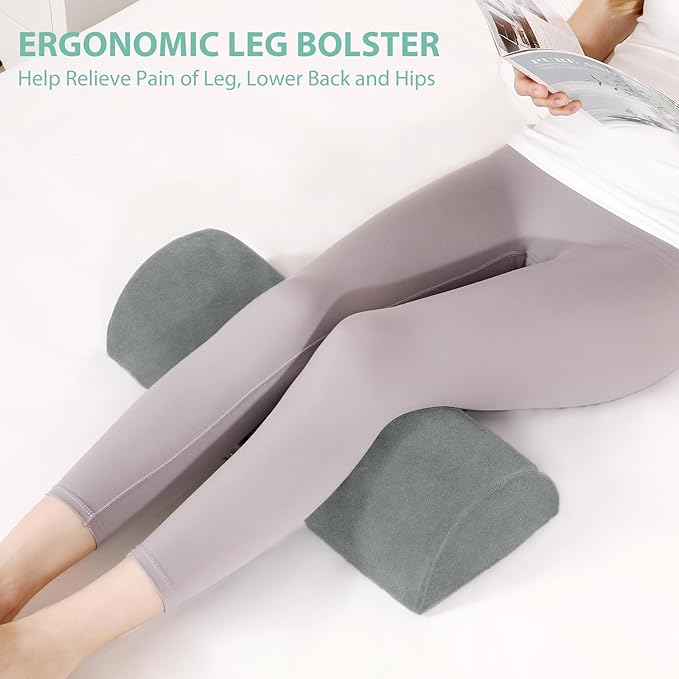 Half Moon Pillow, Memory Foam Leg Pillows for Sleeping Boster Pillow for Legs Knee Lumbar Support, Semi Roll Pillow for Ankle Rest and Foot Comfort, 2 Pack