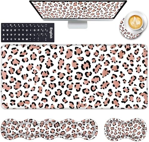 Keyboard Wrist Rest and Mouse Pad with Wrist Support Set Ergonomic Coaster,Memory Foam,Easy Typing Pain Relief,Large XL Desk Mat 31.5"x 11.8",Leopard Print