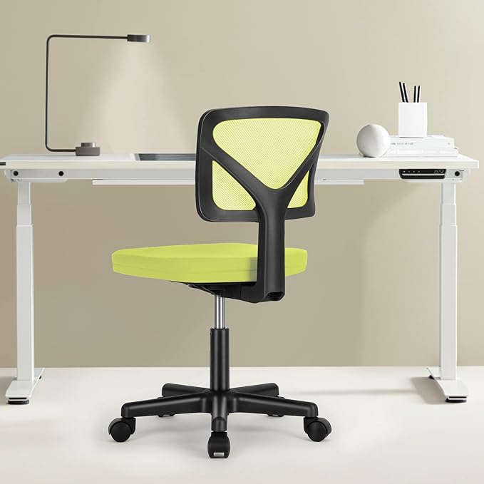 Sweetcrispy Small Office Chair, Ergonomic Low-Back Mesh Rolling Work Swivel Desk Chairs with Wheels, Armless Comfortable Seat Lumbar Support for Home, Bedroom, Study, Student, Adults, Green
