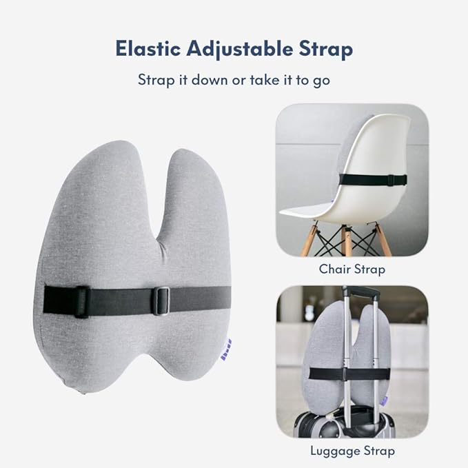 C CUSHION LAB Extra Dense Lumbar Pillow - Patented Ergonomic Multi-Region Firm Back Support for Lower Back Pain Relief - Lumbar Support Cushion with Strap for Office Chair, Car, Sofa, Plane - Grey