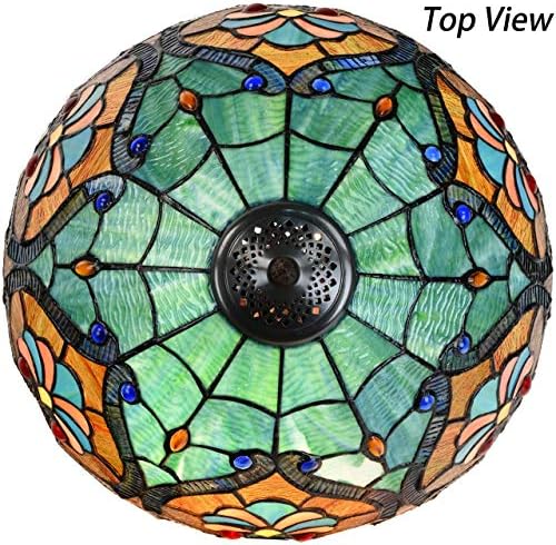 Bieye L10801 Baroque Tiffany Style Stained Glass Table Lamp, Lighted Base 24 inches Tall, Blue
