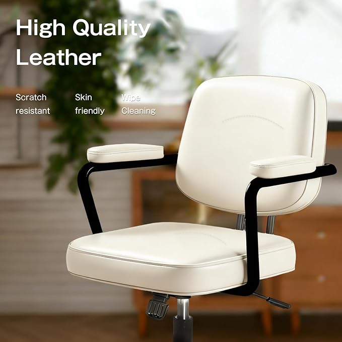 Office Desk Chair, Ergonomic Desk Chair with Padded Cushion & Backrest, Adjustable Height & 360° Swivel, Armrest Task Chair for Home Office, Computer Desk & Vanity, Beige