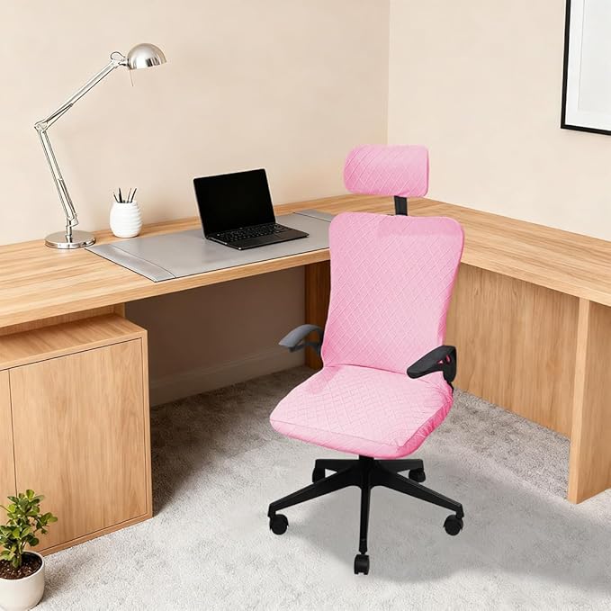 Ergonomic Office Chair Covers Set with Headrest Cover Stretch Desk Computer Chair and Headrest Slipcovers Washable Protector Slipcovers for Swivel Computer Chair 4 Pieces Pink