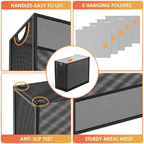 Sinboun Hanging File Organizer Includes 5 Hanging Folders for Office, Black