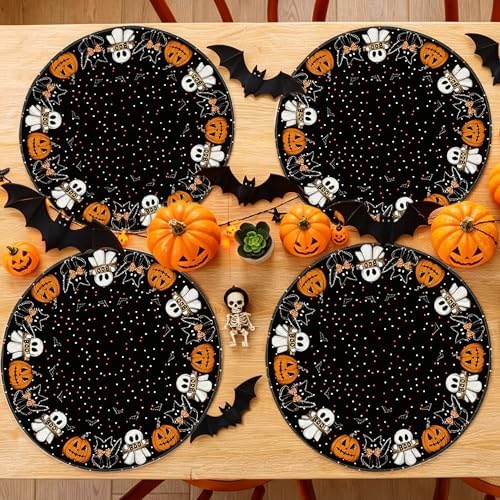 Halloween Placemats Set of 4, Black Cat Pumkin Ghost Bat Place Mats