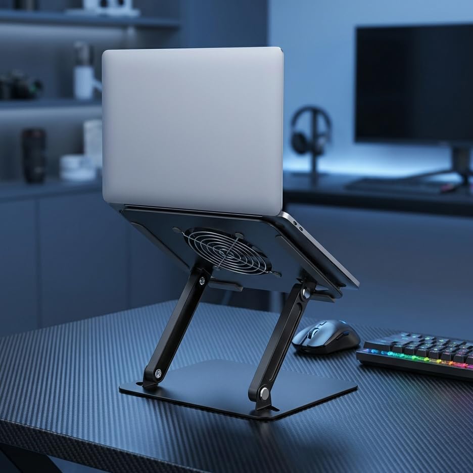 Cooling Stand for Surface Pro,Tablet Cooler Stand Holder with Quiet Fan Heavy Duty for iPad Pro Air Series,Microsoft Surface Series,Samsung Galaxy Tabs,Portable Monitor...Up to 15'' Tablets-Black