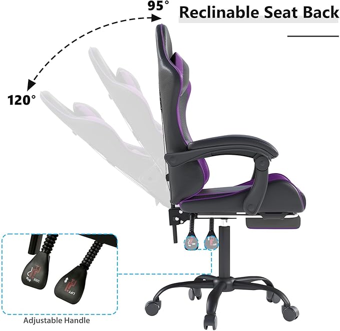 OS MOTOR Gaming Chair with Headrest and Lumbar Support, Ergonomic High Back Office Chair, Racing Style Executive Computer Desk Chair, Leather Adjustable Swivel Task Chair for Home Office (Purple)