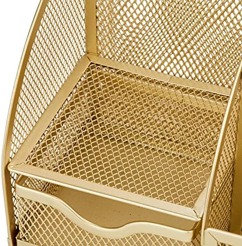 Annova Mesh Desk Organizer Office with 7 Compartments + Drawer/Desk Tidy Candy/Pen Holder/Multifunctional Organizer (Gold)