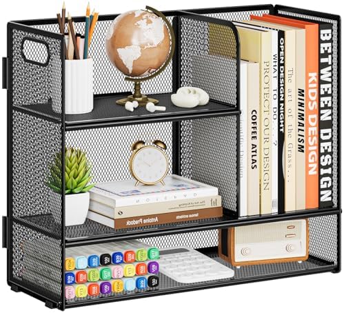 Marbrasse Desk Shelf Organizer with Handle, Bookshelf File Holder, Black