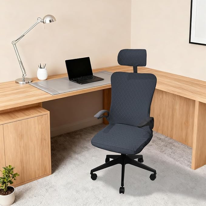 Ergonomic Office Chair Covers Set with Headrest Cover Stretch Desk Computer Chair and Headrest Slipcovers Washable Protector Slipcovers for Swivel Computer Chair 2 Pieces Dark Gray