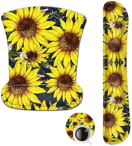 ToLuLu Keyboard Mouse Pad Wrist Rest Set, Gel Ergonomic Mouse Pads for Computer Laptop Office Home, Comfortable Mousepad Keyboard Wrist Support Memory Foam for Easy Typing Pain Relief, Nice Sunflower