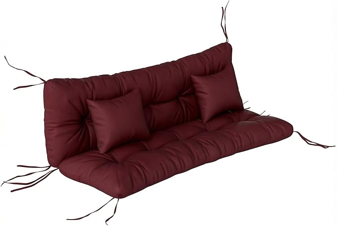 Outsunny 59" Tufted Bench Cushions & Throw Pillows, 4 Piece Swing Cushion Set, Indoor/Outdoor Replacement Bench Seat Pad, Back Cushion & 2 Pillows for Outdoor Furniture, Without Swing, Wine Red