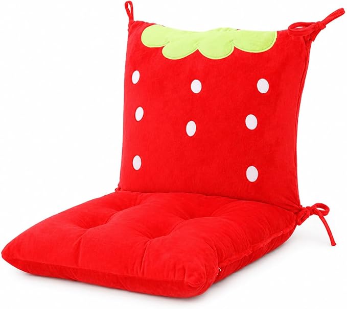 ChezMax Chair Cushion Plush Seat Cushion Back Cushion with Ties Thickened Desk Chair Pads Cartoon Waist Pillow Cushion Decor for Chair Car Office Patio Wheelchair Cartoon Strawberry