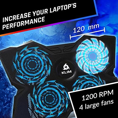 KLIM Wind Laptop Cooling Pad - More Than 500,000 Units Sold - New Version - Powerful Rapid Action Laptop Cooler - Laptop Stand with 4 Cooling Fans - 2 USB Ports - PC Mac PS5 PS4 Xbox One - Diamond