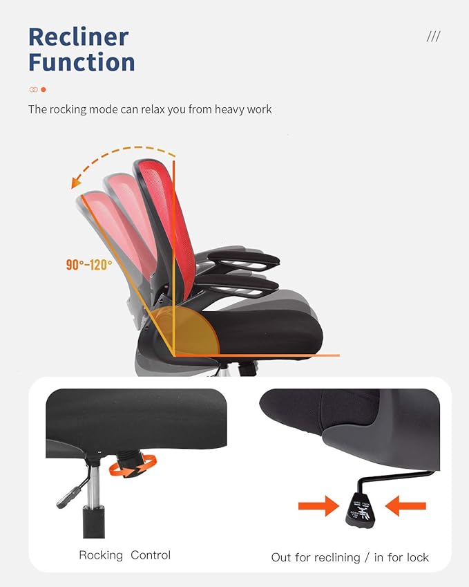 Home Office Chair Ergonomic Desk Chair Mesh Computer Chair with Lumbar Support Flip-up Arms Swivel Rolling Executive Task Chair Adjustable Chair for Adults(Red)