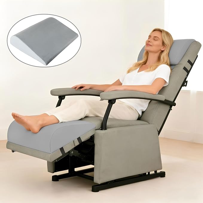 Recliner Foot Rest Cushion, Leg Pillow Extender with Adjustable Straps, for Reclining Chairs, Bed, Sofa - Extra Large Wedge Foam Support Pad Elevates Legs and Feet (Grey)
