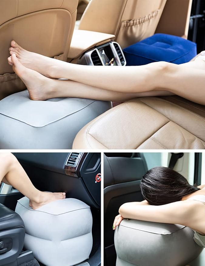Inflatable Foot Rest Pillow for Travel, Adjustable Height Airplane Foot Cushion for Long Flights, Portable Comfort Footrest for Car, Office and Travel (Gray) (Black)