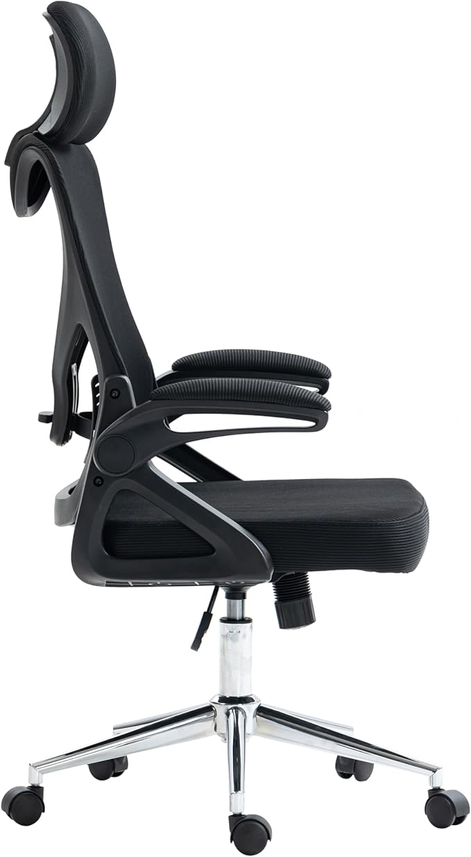 Ergonomic Office Chair with Adjustable Lumbar Support & Headrest, Height Adjustable High Back Mesh Desk Chair with Wheels and Flip Up Arms, Black