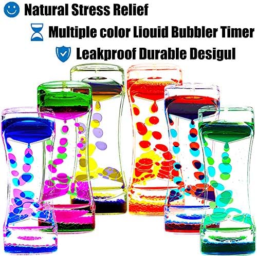 FKYTION Liquid Motion Bubbler Timer Pack of 6 Great Colorful Hourglass Sensory Anxiety Toys for Autism, Calm Relaxing Desktop Toys