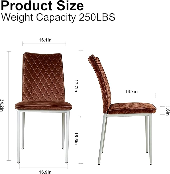 Lightdot Dining Chairs Set of 2, Accent Parsons Diner Chair Upholstered Fabric Stylish Kitchen Chairs with Metal Legs and Padded Seat for Dining Room, Vanity, Living Room, Bedroom Office,Brown