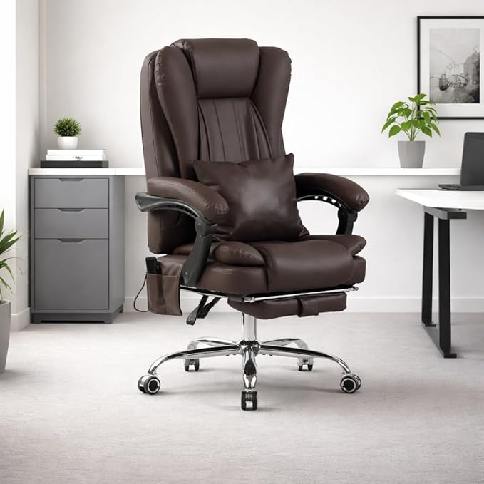 Orbis 4-Point Kneading Heated Massage Office Chair with Foot Rest | 500lbs Big & Tall Ergonomic Executive Desk Chair for Heavy People | Reclining Home Office Computer Chair | Dark Brown
