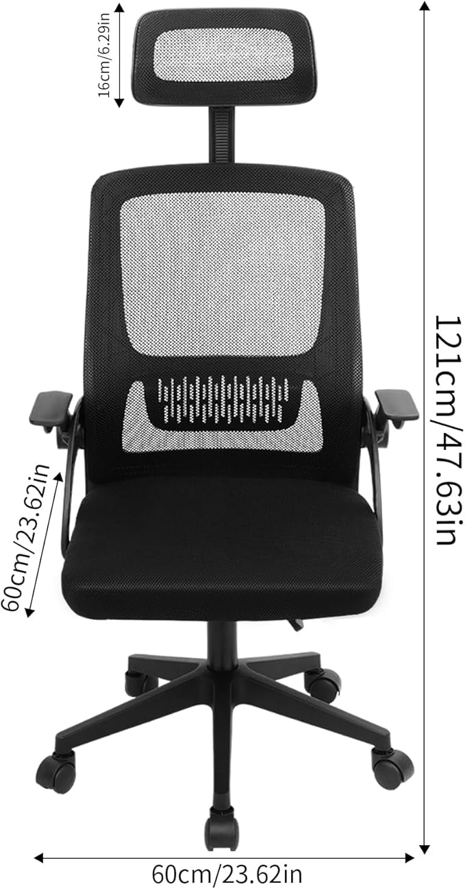 Office Chair, Ergonomic Office Chair, Computer Chair with Lumbar Support, Breathable Mesh Chair with Adjustable High with Flip-up Armrests, Rolling Computer Chair for Home Office Black
