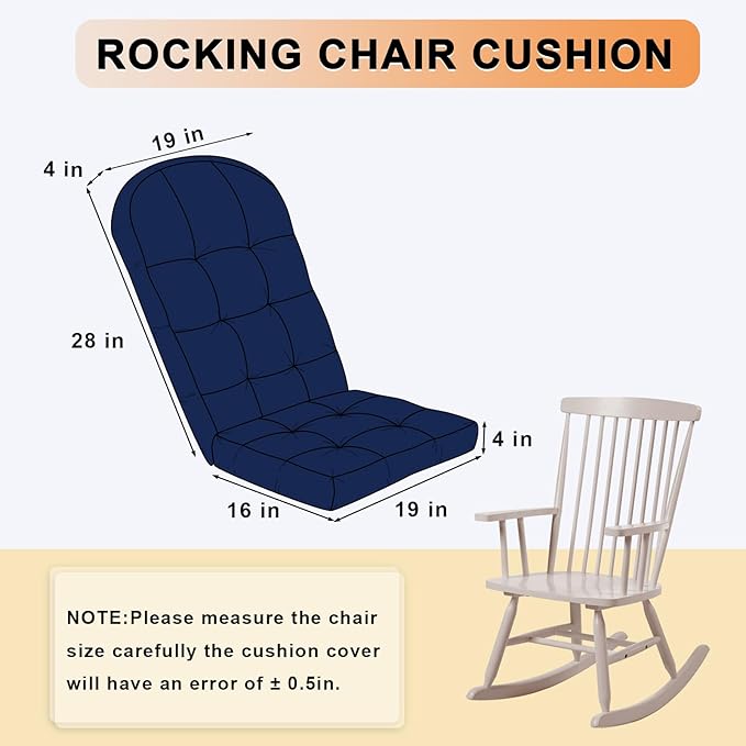 Rocking Chair Cushion - Chenille Fabric, High-Density Sponge, Durable Comfort Double-Sided Tufted Seat Pads with Ties, Chenille︱Cobalt Blue, 44x19x4 inch