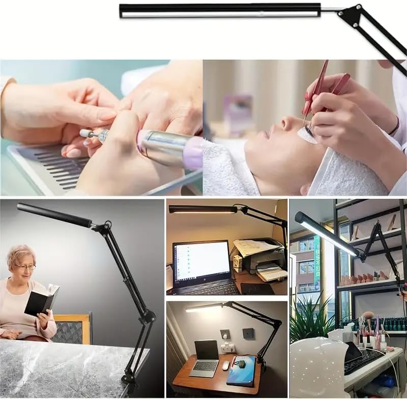 LED Desk Lamp with Eye-Caring 3 Modes 10 Brightness, Adjustable Swing Arm Long Flexible Lamp for Office Workers and Students, USB Port