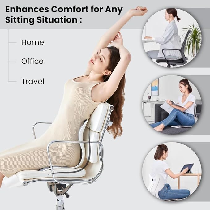 Ergonomic Lumbar Support Cushion, Cream,44.5mm x 410mm x 340mm, Standard Size, for Shoulder and Back Posture, 110-265 lbs Capacity