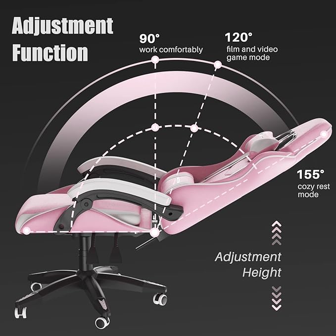 Racingreat Pink Gaming Chair High Back, Ergonomic Computer Gamer Chair with Headrest and Lumbar Support, Racing Style Reclining Game Chair for Adults, Kids