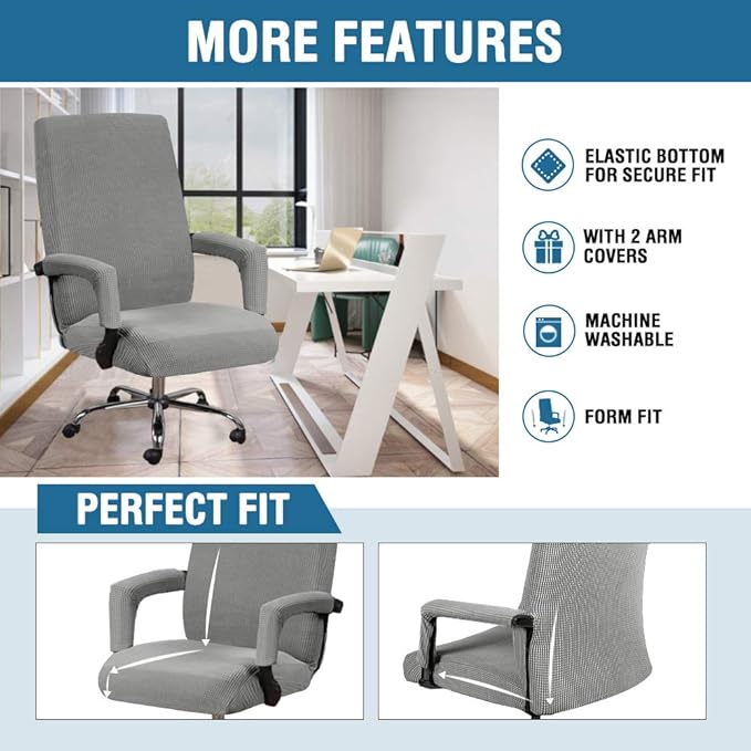 H.VERSAILTEX Stretch Office Chair Covers Jacquard Computer Desk Gaming Chair Covers Mid - High Back Universal Executive Boss Chairs Slipcovers Seat Cover Non Slip Thick Jacquard, Dove- Large