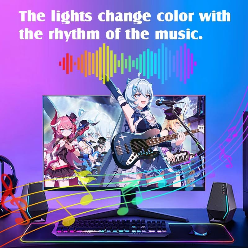 Monitor LED Backlights, LED Strip Light Sync with Screen Color/Music, Computer Light Bar Behind Screen, for PC/Mac, LEDs for Desk Gaming, USB Interface,Software Control (32 inch)