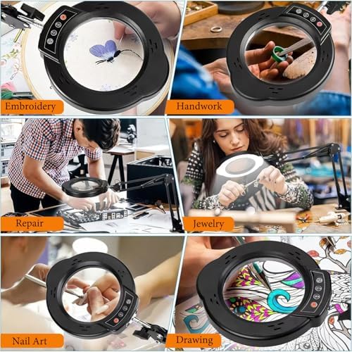15X Magnifying Glass Desk Lamp with Clamp and Base, 5 Color Modes 10 Levels Adjustable Brightness, 15X Magnifying Glass, 4.2" Reading Magnifier for Seniors Book Newspaper Reading, Crafting, Seniors