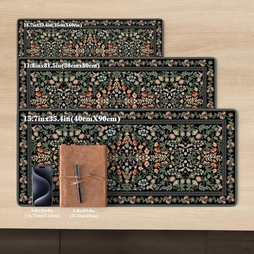 iCasso Floral Desk Mat,Mouse Pad for Office Decor,35.4x15.7in,Black