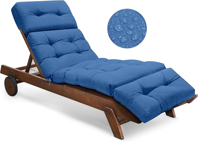 Outdoor Chaise Lounge Chair Cushion Waterproof 74.4 x 22 x 4.7 Inches Lounge Chair Cushions Replacement for Outdoor Furniture with Ties, Thickened Pool Lounge Chair Cushion, Royal Blue
