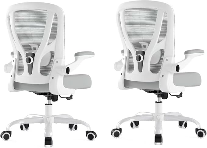 Office Chair Ergonomic Desk Chair - Mesh Computer Chair Breathable Task Chair with Wheels Adjustable Lumbar Support Home Desk Office Chairs Flip up Armrest White 2 Pack