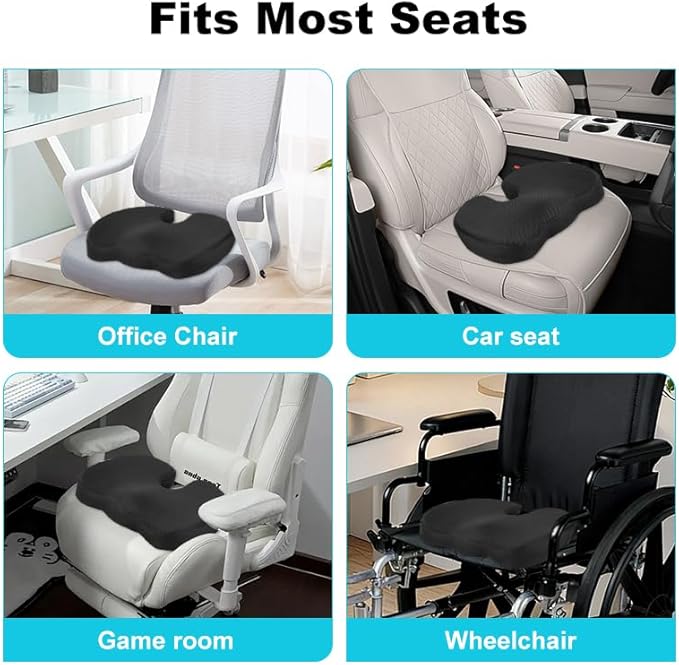 DITSONEO Memory Foam Seat Cushion for Office Chairs & Car Seat, Anti-Slip Ergonomic Chair Cushion for Pressure Relief, Back Support