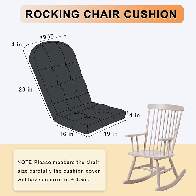Rocking Chair Cushion - Chenille Fabric, High-Density Sponge, Durable Comfort Non-Slip Bottom Tufted Seat Pads with Ties, Chenille︱Dark Grey, 44x19x4 inch