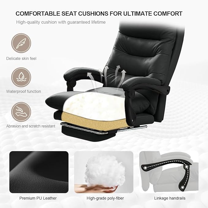 Office Chair with Foot Rest Adjustable Height Soft Padded Desk Chair High Back Computer Chair for Home, Office