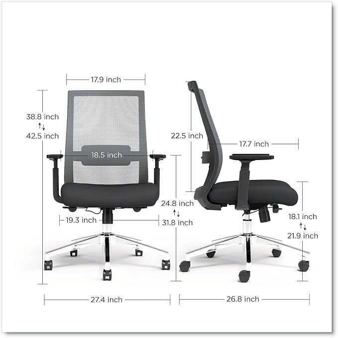Alera Ashdale Ergonomic Swivel Office Chair, Mesh Back Task Chair, Adjustable Seat and Arm Height, Supports Up to 275 lb, Black