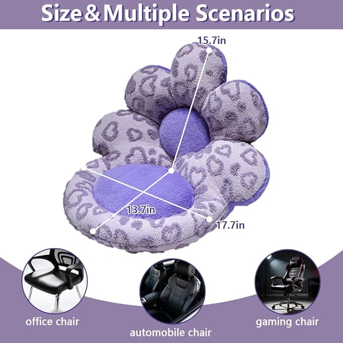 Flower Chair Cushion with Backrest Comfortable Office Chair Pad Student Dormitory Seat Cushion for Sedentary Group Home Decor (Purple, OneSize)